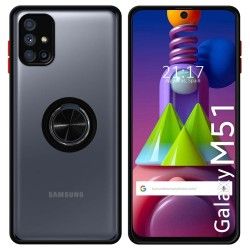 Funda Mate con Borde Negro y Anillo Giratorio 360 para Samsung Galaxy M51
