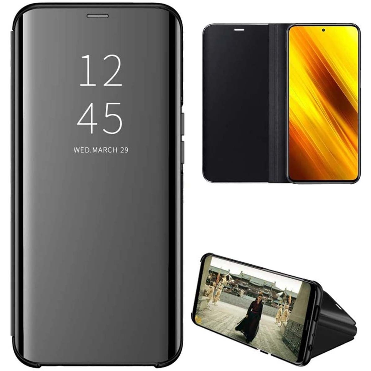Funda Flip Cover Clear View para Xiaomi POCO X3 NFC / X3 PRO color Negra