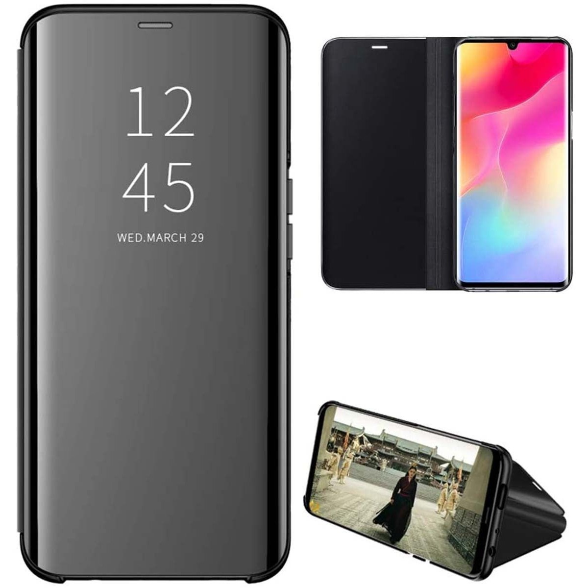 Funda Flip Cover Clear View para Xiaomi Mi Note 10 Lite color Negra