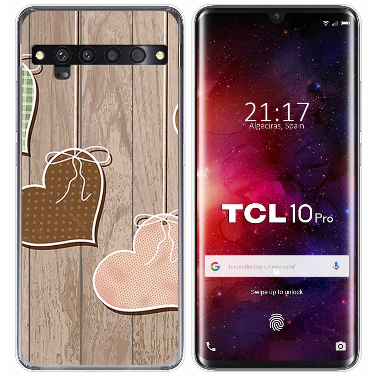 Funda Gel Tpu para TCL 10 Pro diseño Corazones Madera Dibujos