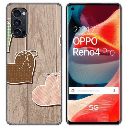 Funda Gel Tpu para Oppo Reno 4 Pro 5G diseño Corazones Madera Dibujos
