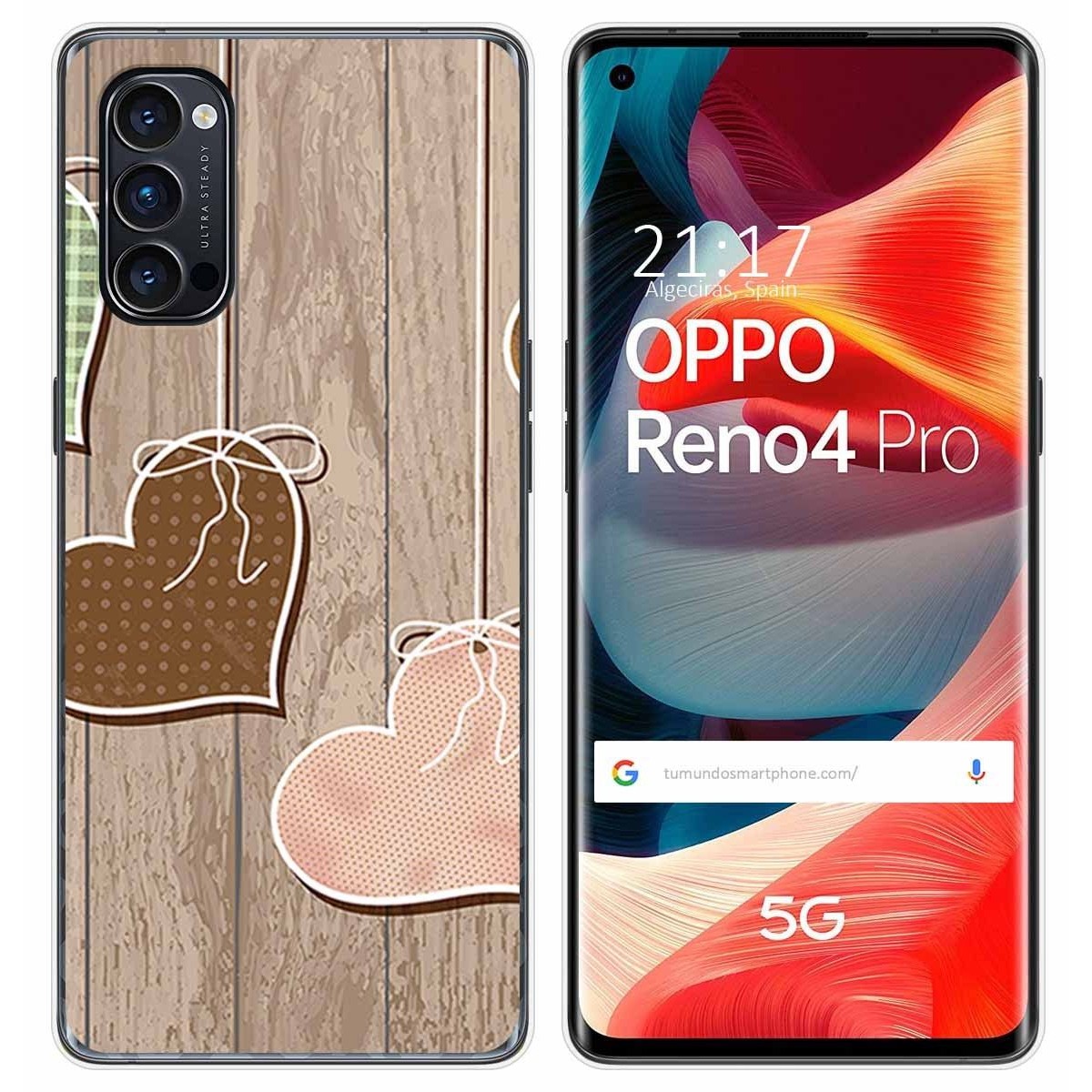 Funda Gel Tpu para Oppo Reno 4 Pro 5G diseño Corazones Madera Dibujos