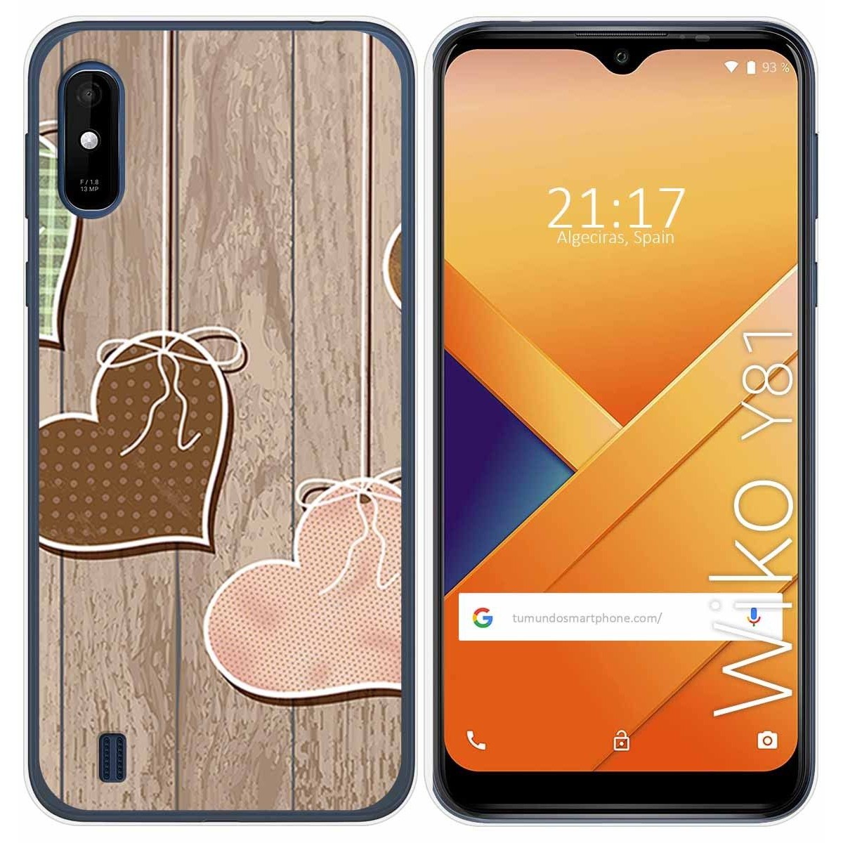 Funda Gel Tpu para Wiko Y81 diseño Corazones Madera Dibujos