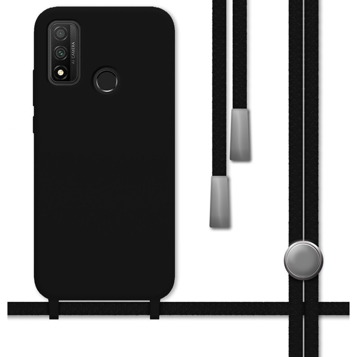 Funda Silicona Líquida con Cordón para Huawei P Smart 2020 color Negra