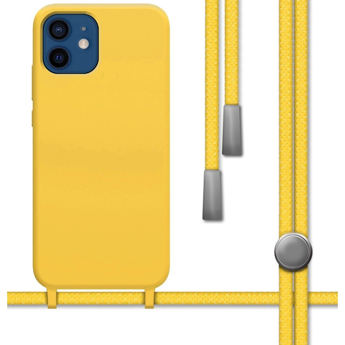 Funda Silicona Líquida con Cordón para Iphone 12 / 12 Pro (6.1) color Amarilla
