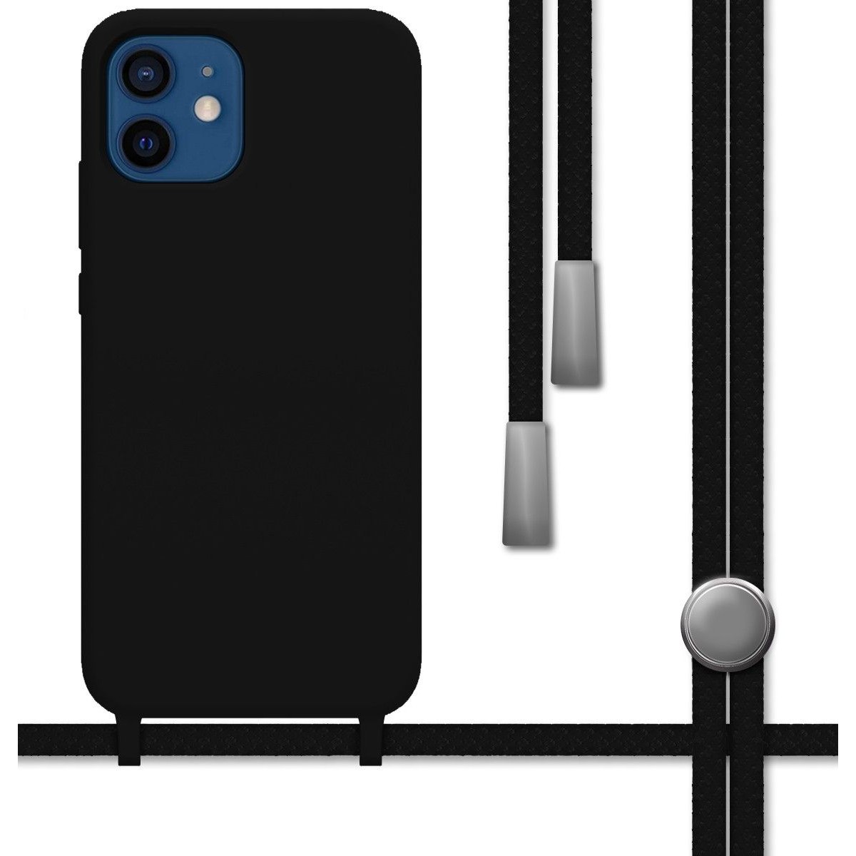 Funda Silicona Líquida con Cordón para Iphone 12 / 12 Pro (6.1) color Negra