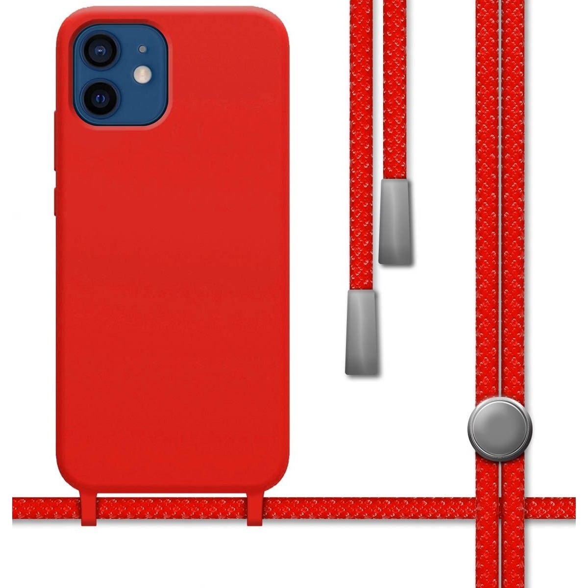 Funda Silicona Líquida con Cordón para Iphone 12 / 12 Pro (6.1) color Roja