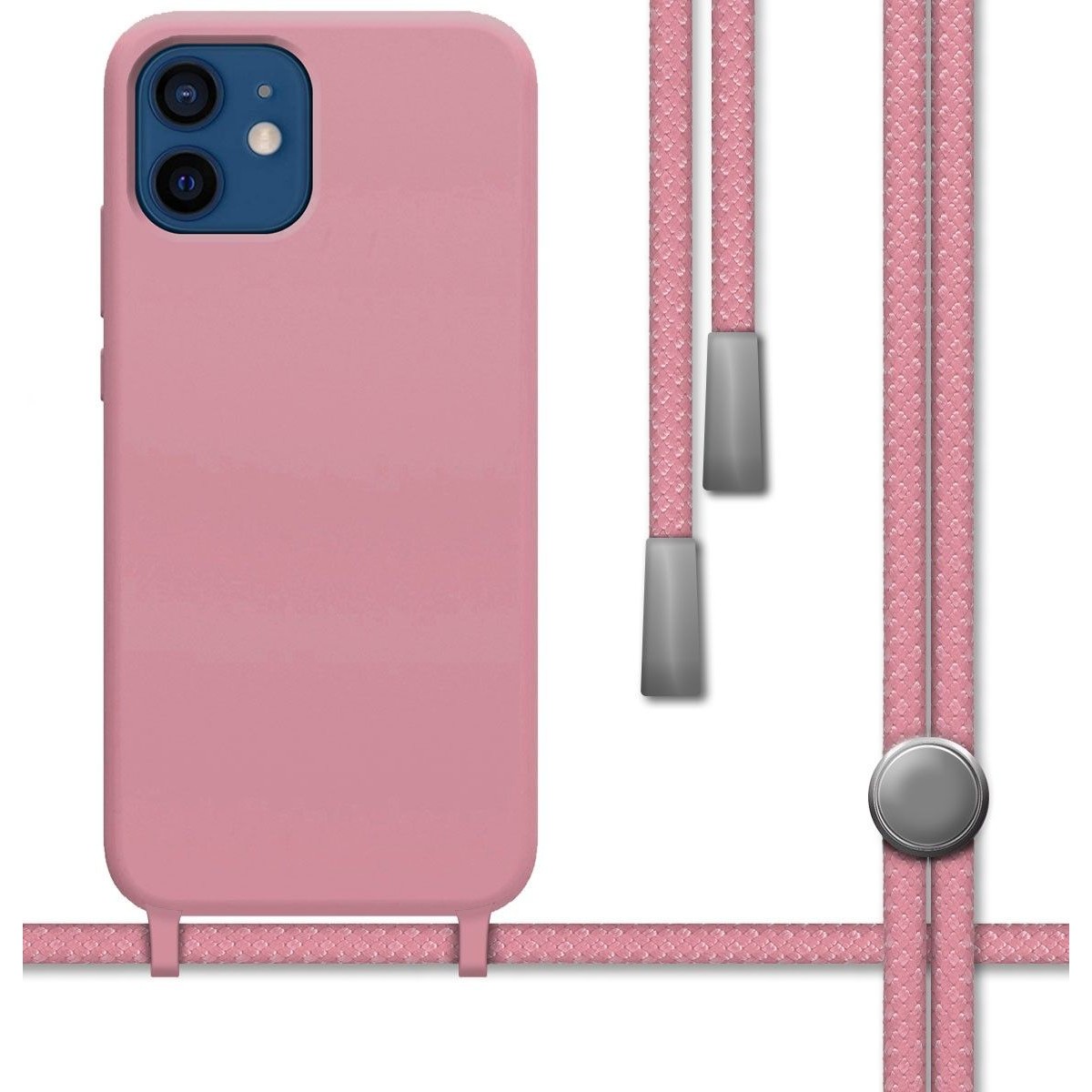 Funda Silicona Líquida con Cordón para Iphone 12 / 12 Pro (6.1) color Rosa