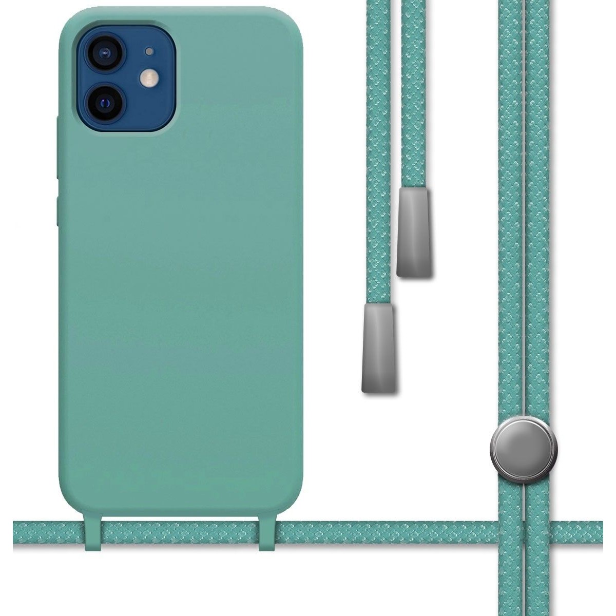 Funda Silicona Líquida con Cordón para Iphone 12 / 12 Pro (6.1) color Verde