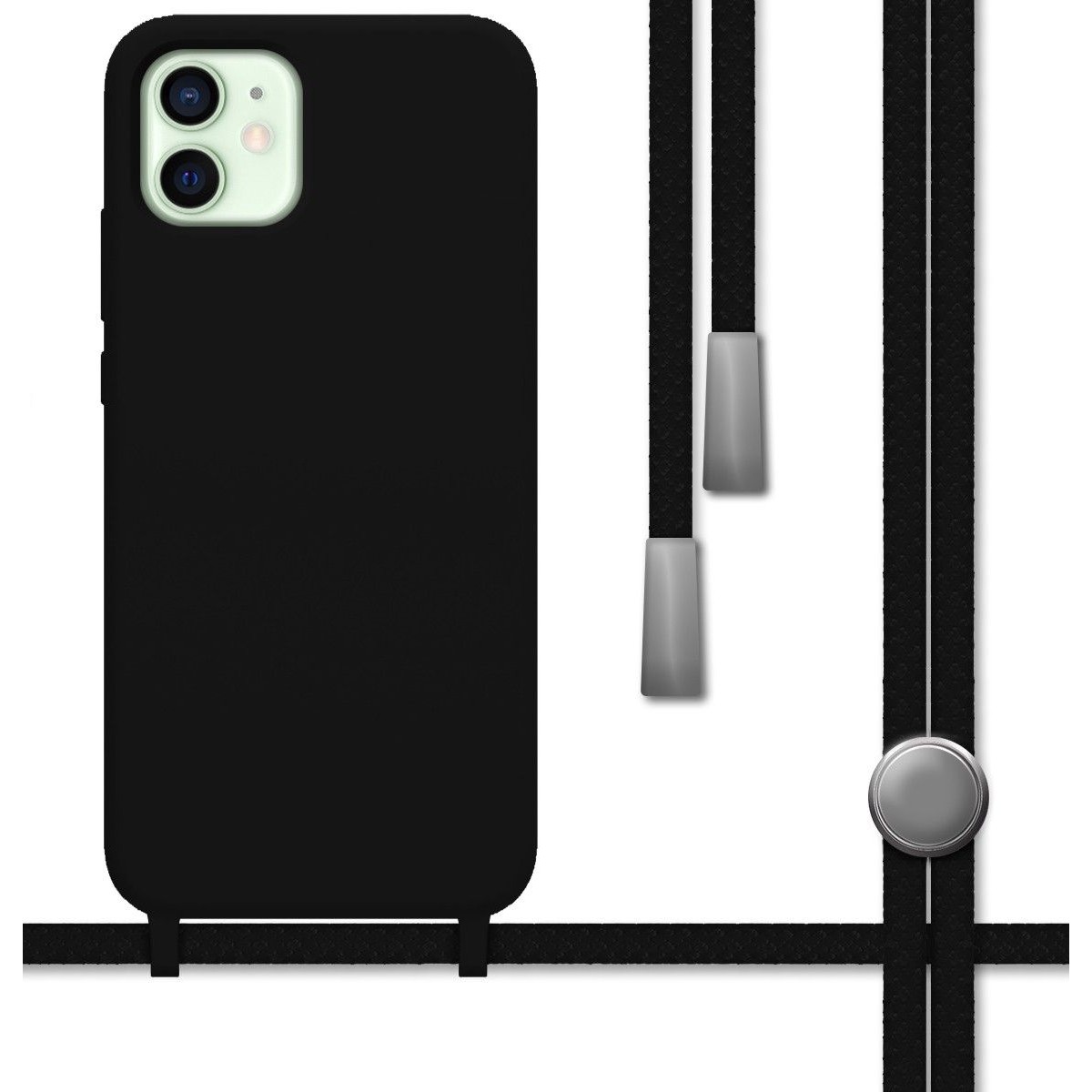 Funda Silicona Líquida con Cordón para Iphone 12 Mini (5.4) color Negra