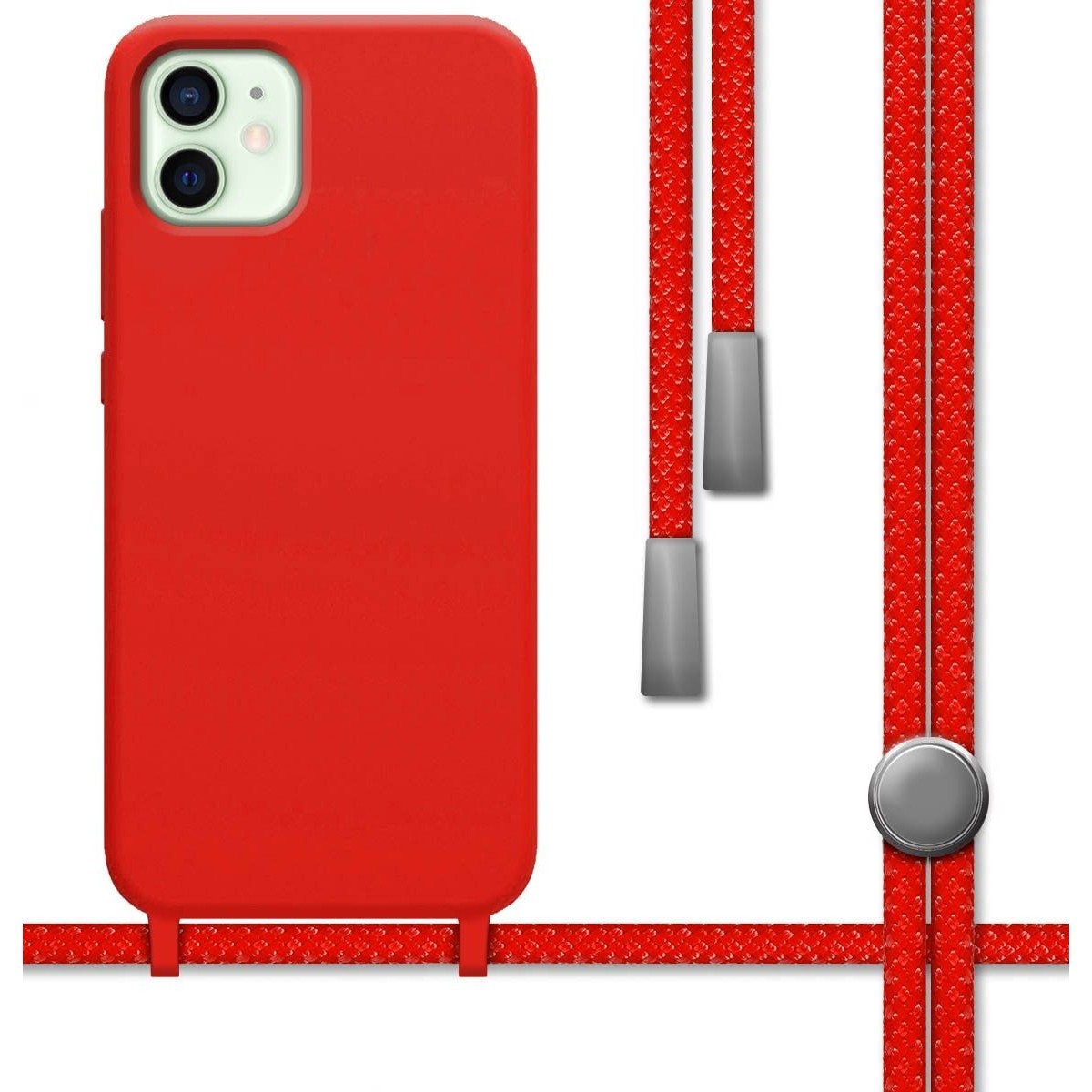 Funda Silicona Líquida con Cordón para Iphone 12 Mini (5.4) color Roja