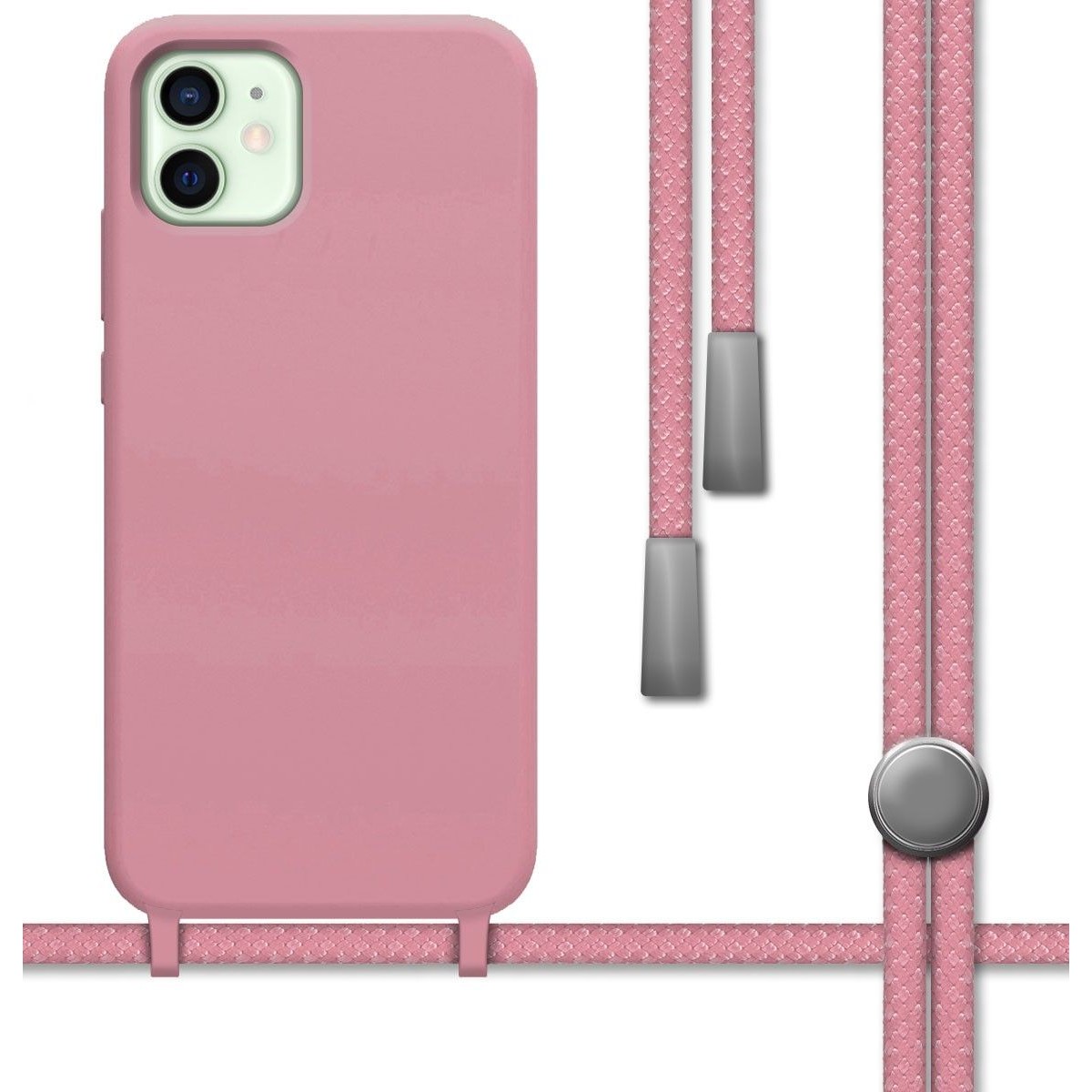 Funda Silicona Líquida con Cordón para Iphone 12 Mini (5.4) color Rosa