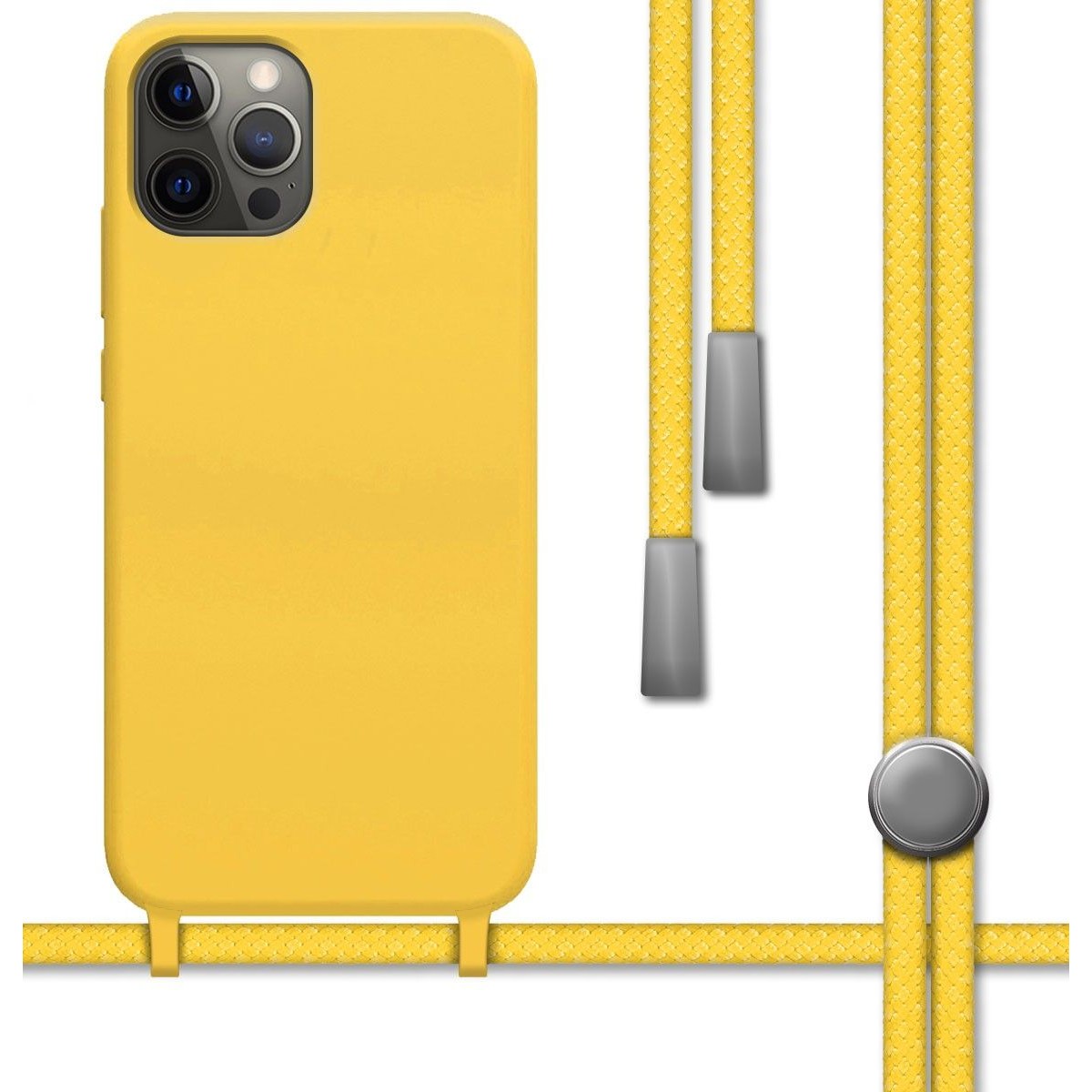 Funda Silicona Líquida con Cordón para Iphone 12 Pro Max (6.7) color Amarilla