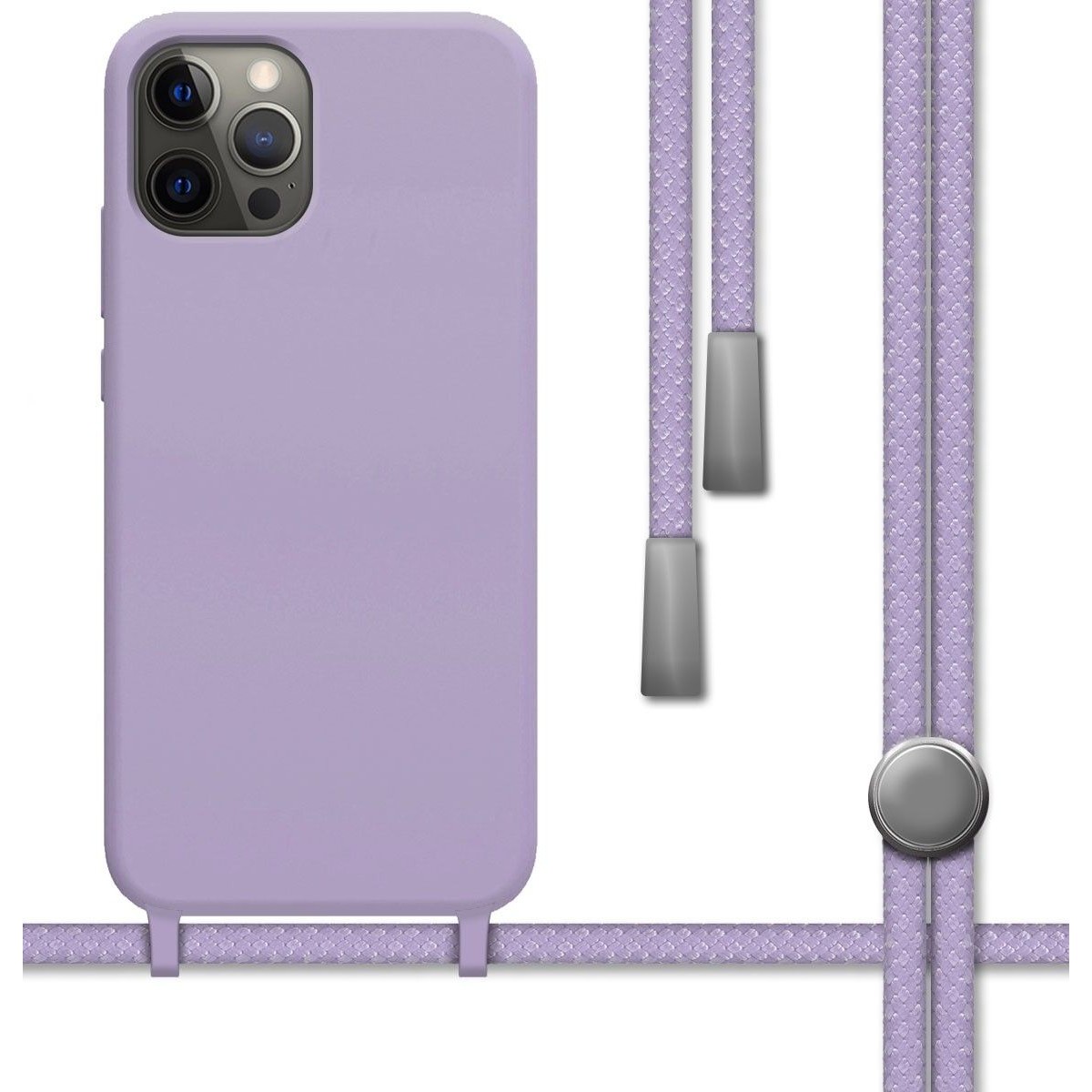 Funda Silicona Líquida con Cordón para Iphone 12 Pro Max (6.7) color Morada