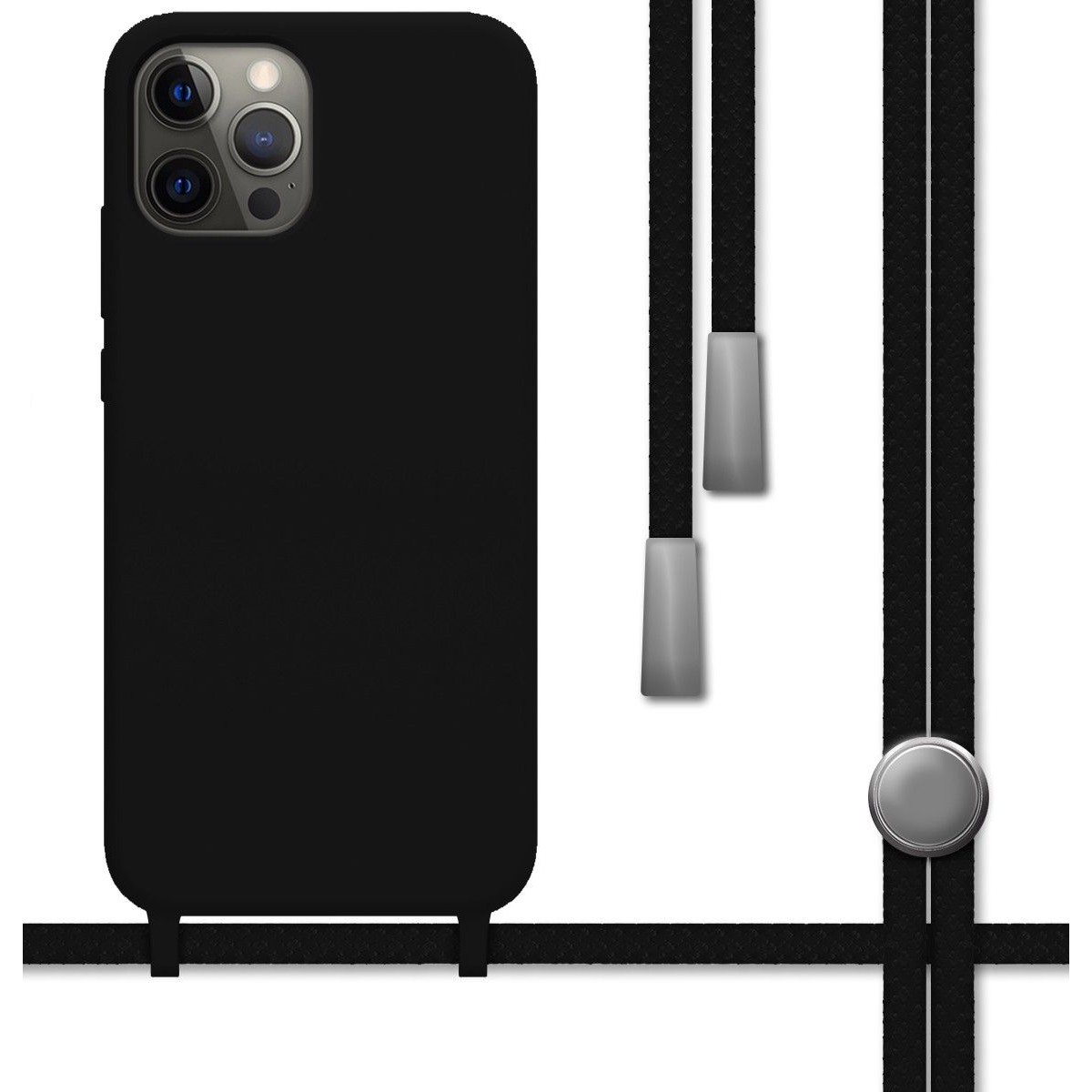 Funda Silicona Líquida con Cordón para Iphone 12 Pro Max (6.7) color Negra