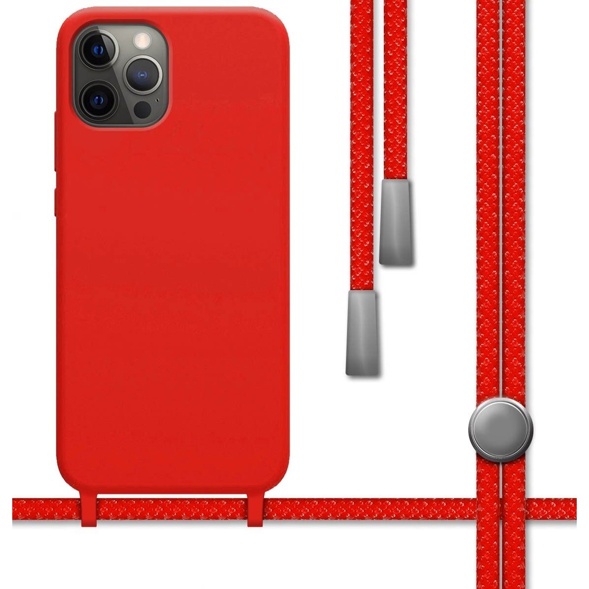 Funda Silicona Líquida con Cordón para Iphone 12 Pro Max (6.7) color Roja