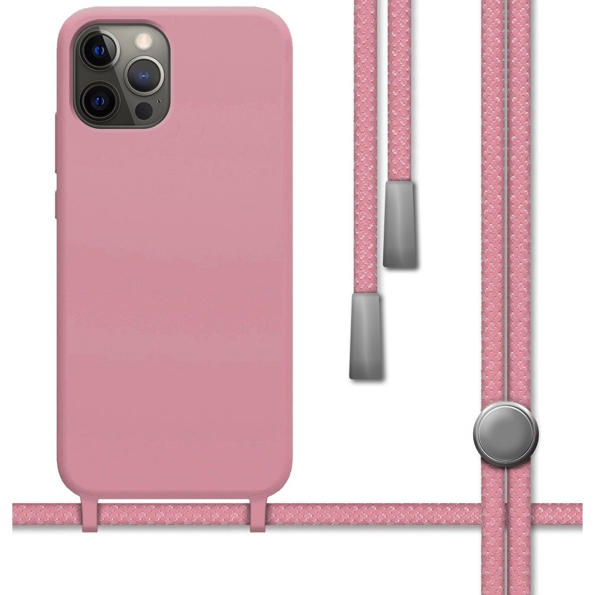 Funda Silicona Líquida con Cordón para Iphone 12 Pro Max (6.7) color Rosa