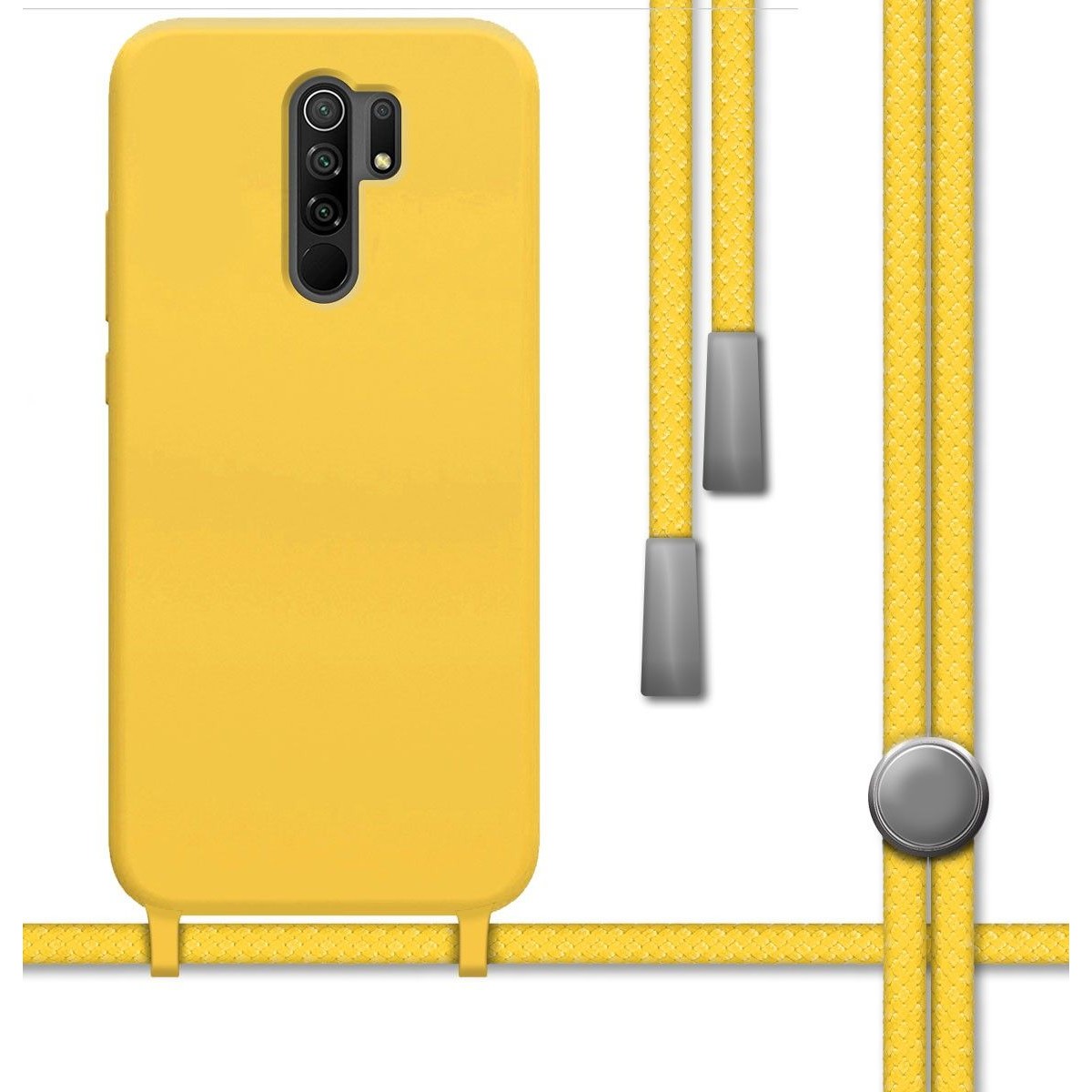 Funda Silicona Líquida con Cordón para Xiaomi Redmi 9 color Amarilla