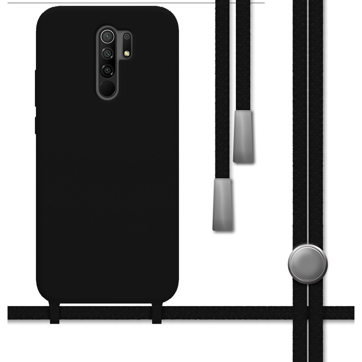 Funda Silicona Líquida con Cordón para Xiaomi Redmi 9 color Negra