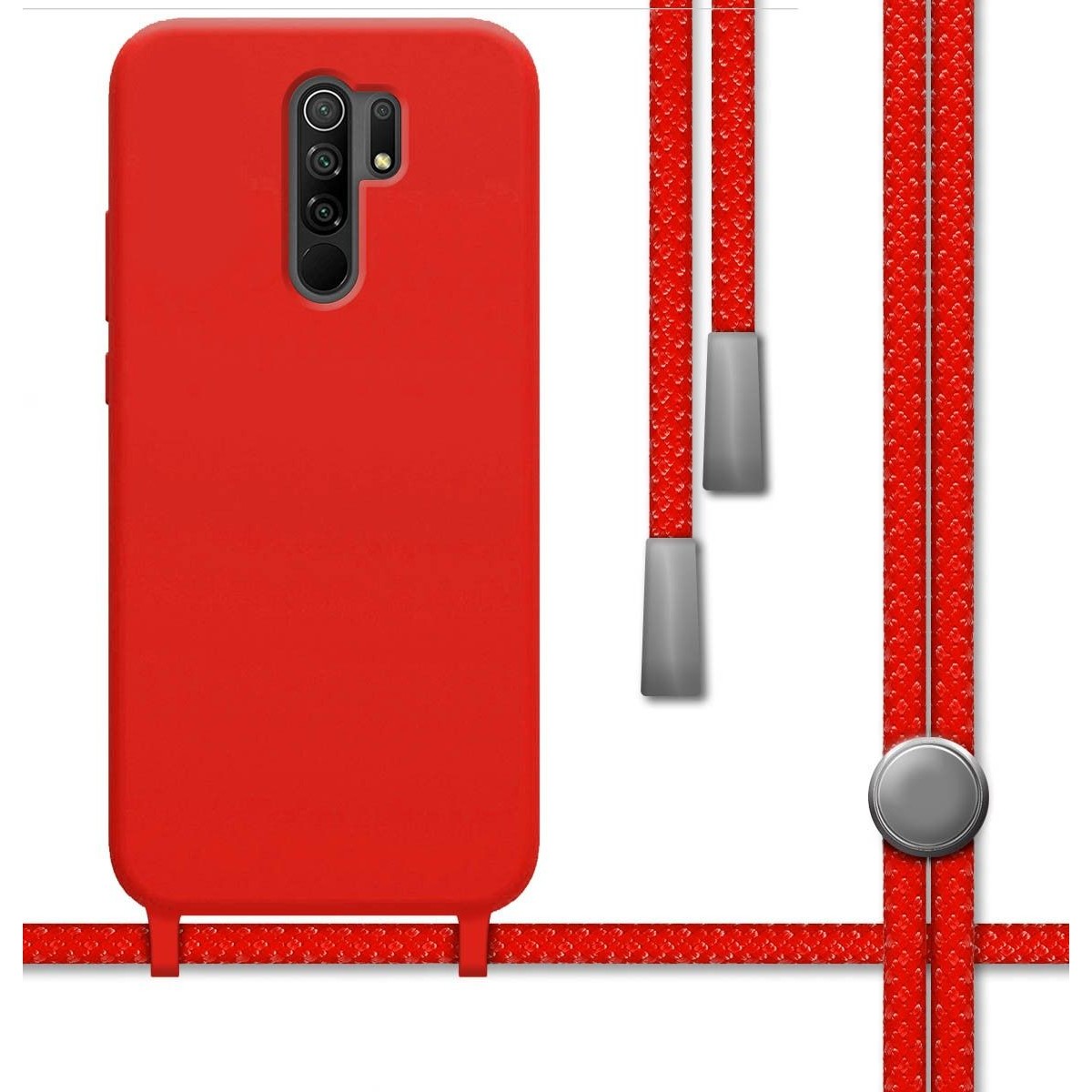 Funda Silicona Líquida con Cordón para Xiaomi Redmi 9 color Roja