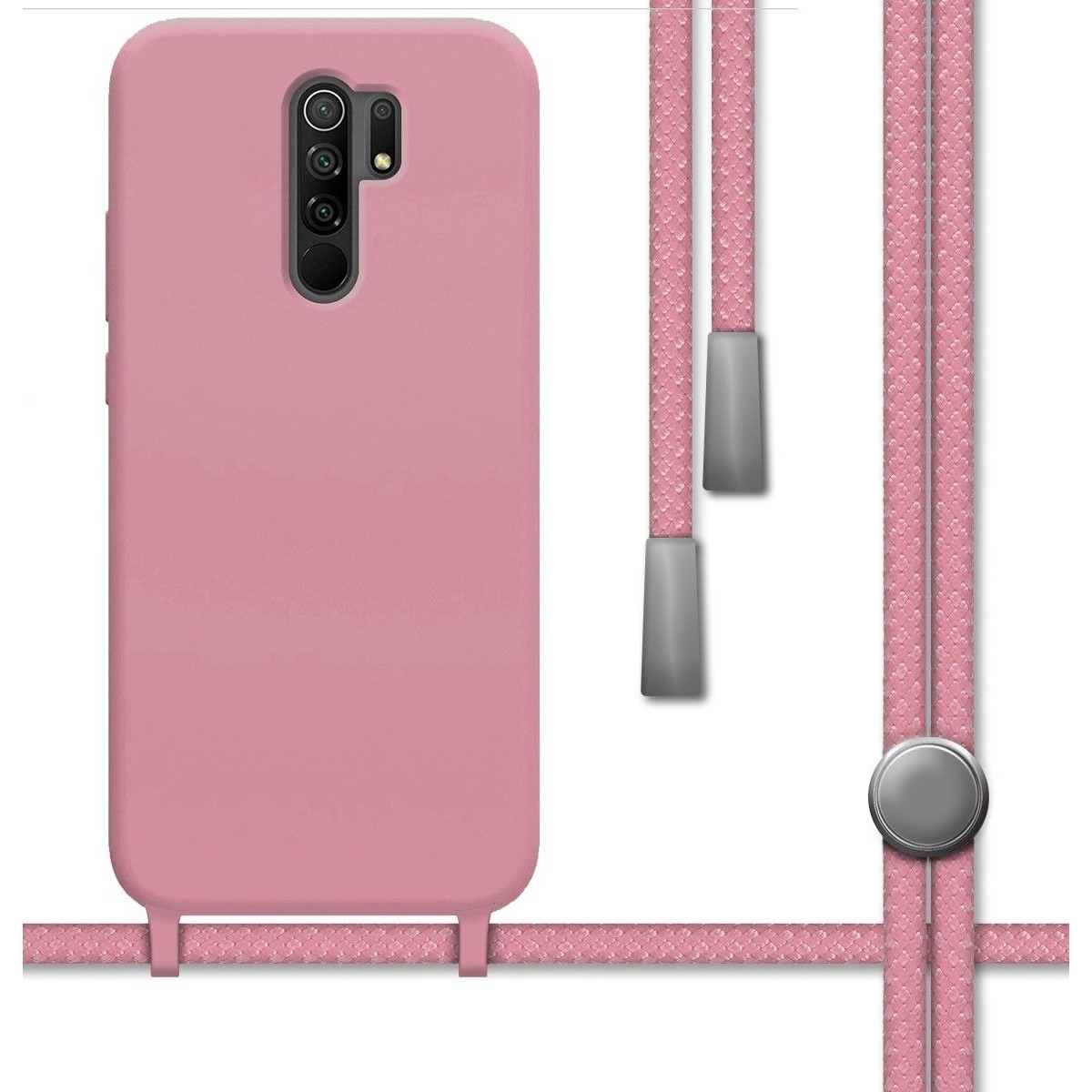 Funda Silicona Líquida con Cordón para Xiaomi Redmi 9 color Rosa