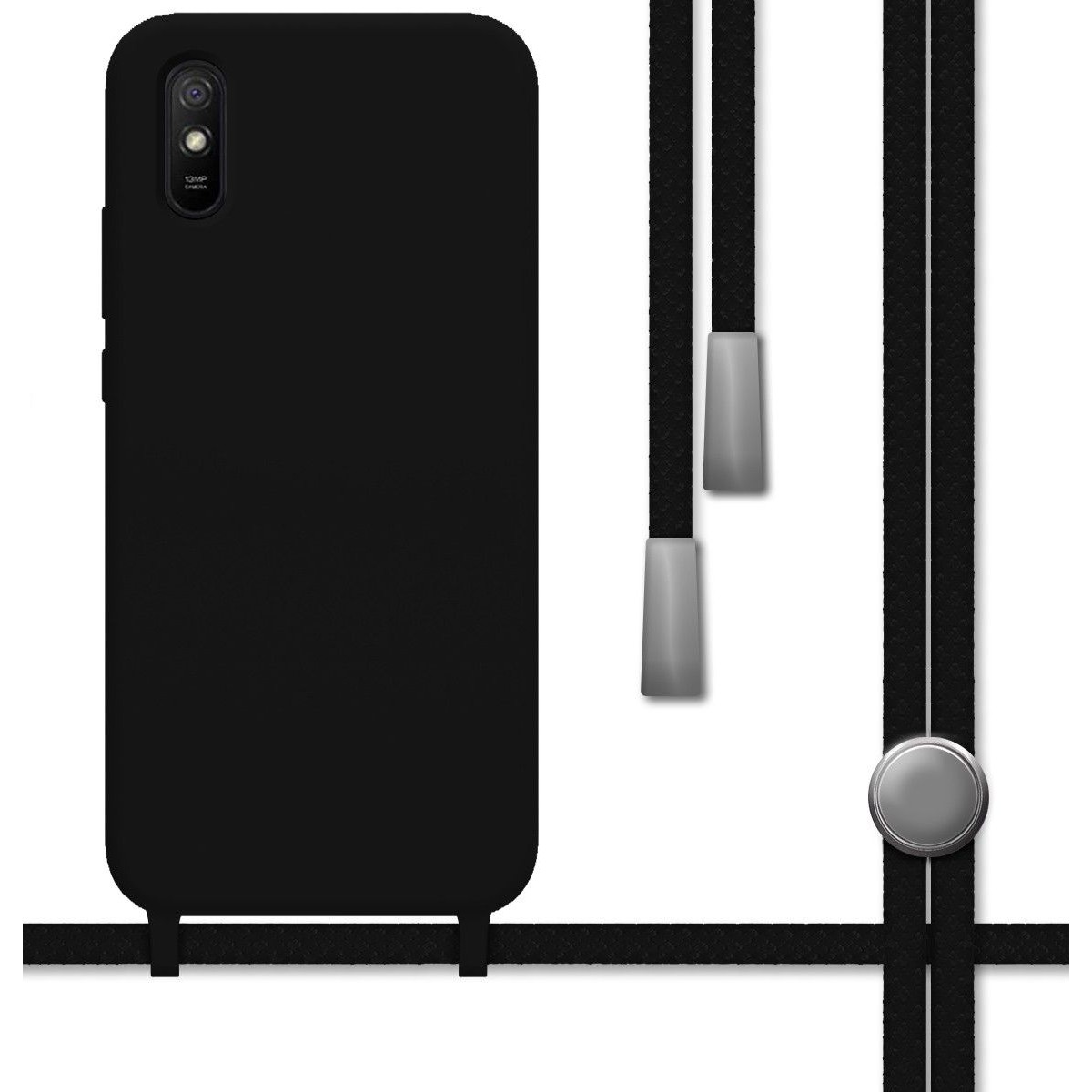 Funda Silicona Líquida con Cordón para Xiaomi Redmi 9A / 9AT color Negra