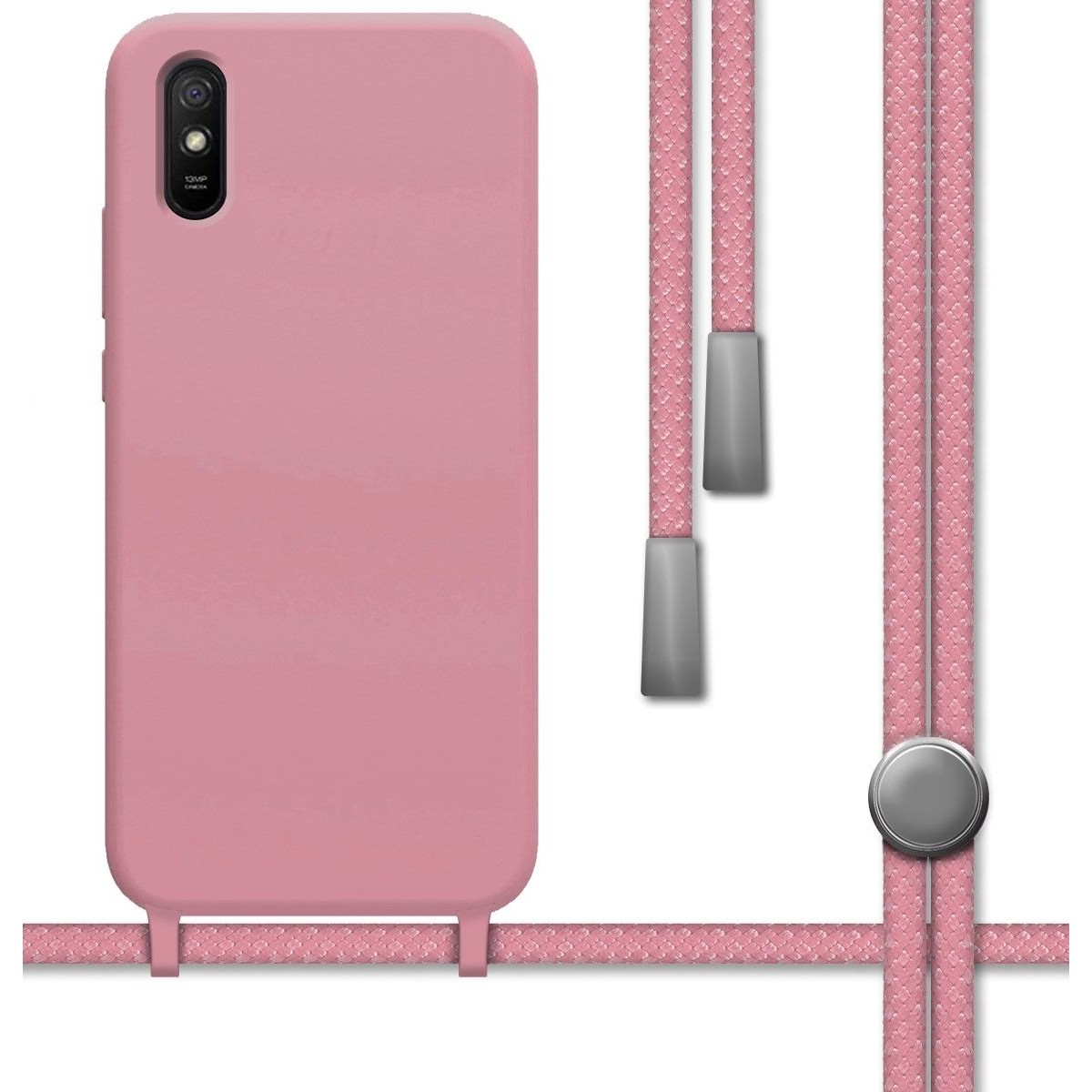 Funda Silicona Líquida con Cordón para Xiaomi Redmi 9A / 9AT color Rosa