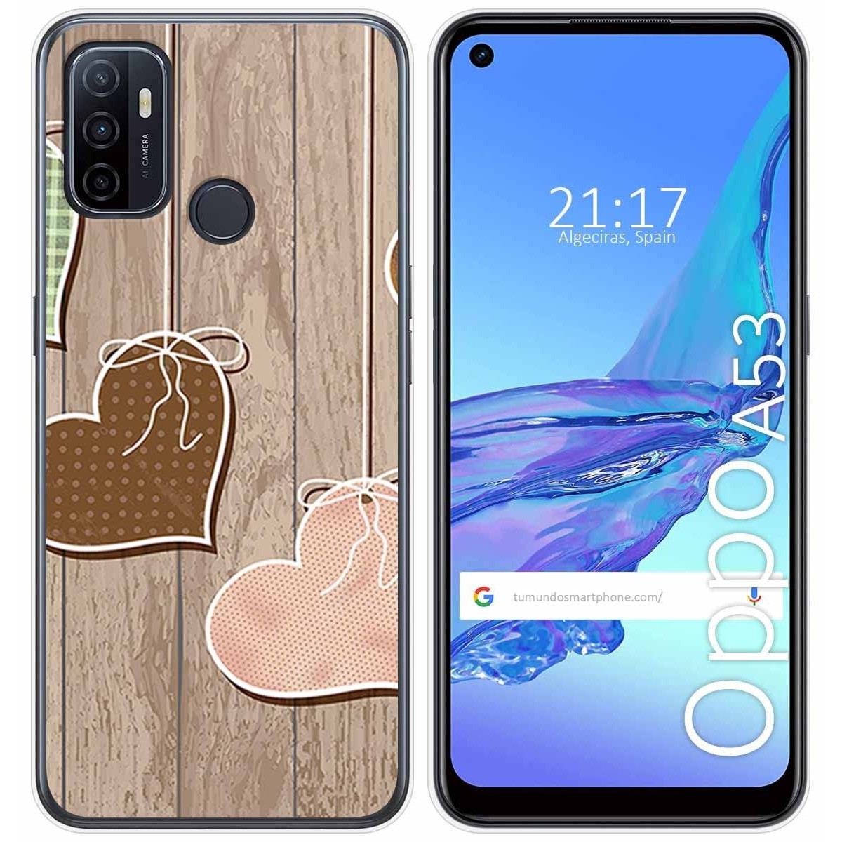 Funda Gel Tpu para Oppo A53 / A53s diseño Corazones Madera Dibujos