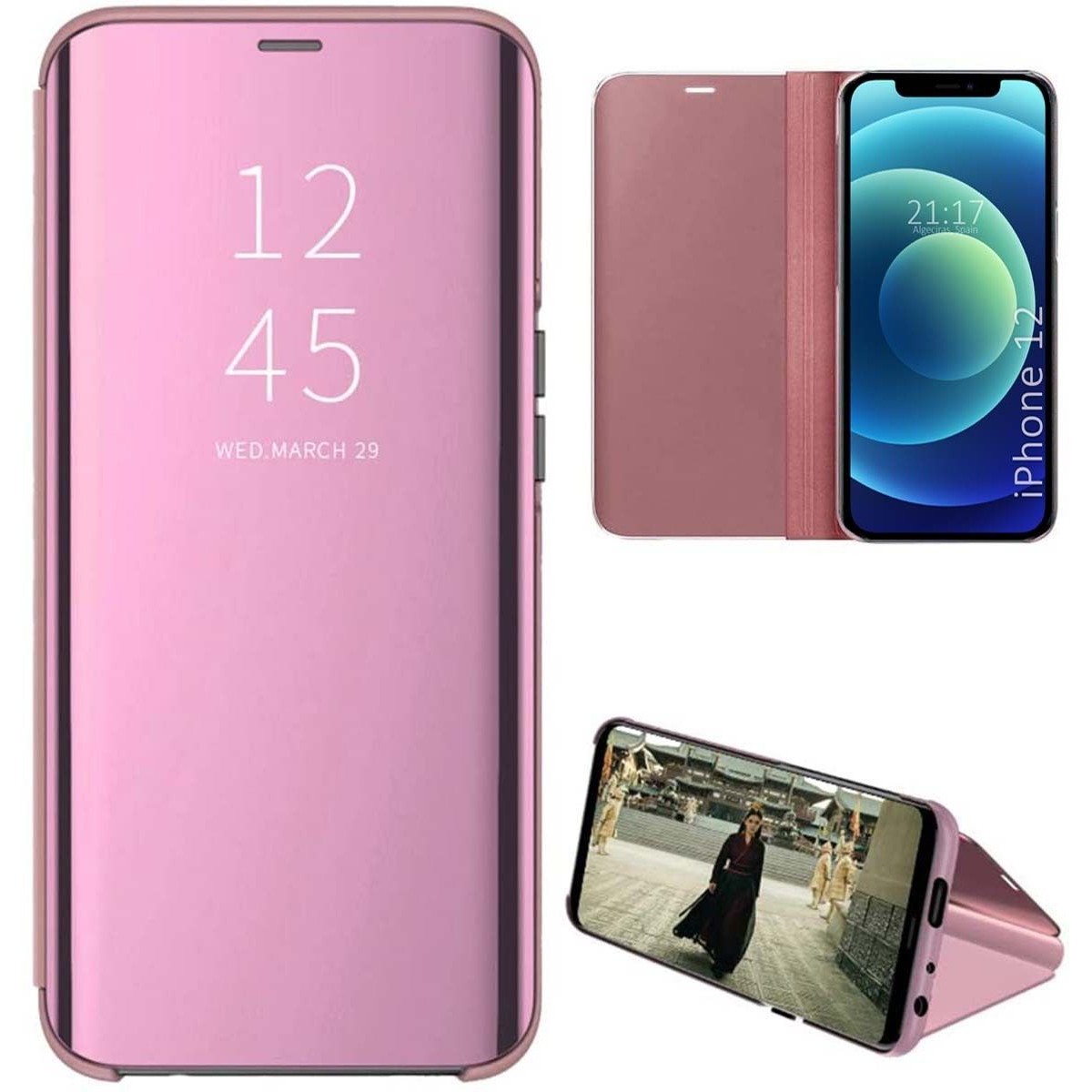 Funda Flip Cover Clear View para Iphone 12 Mini (5.4) color Rosa