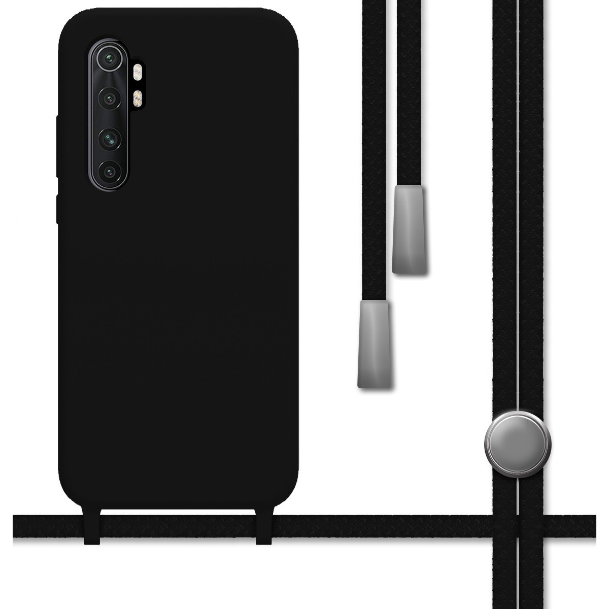 Funda Silicona Líquida con Cordón para Xiaomi Mi Note 10 Lite color Negra