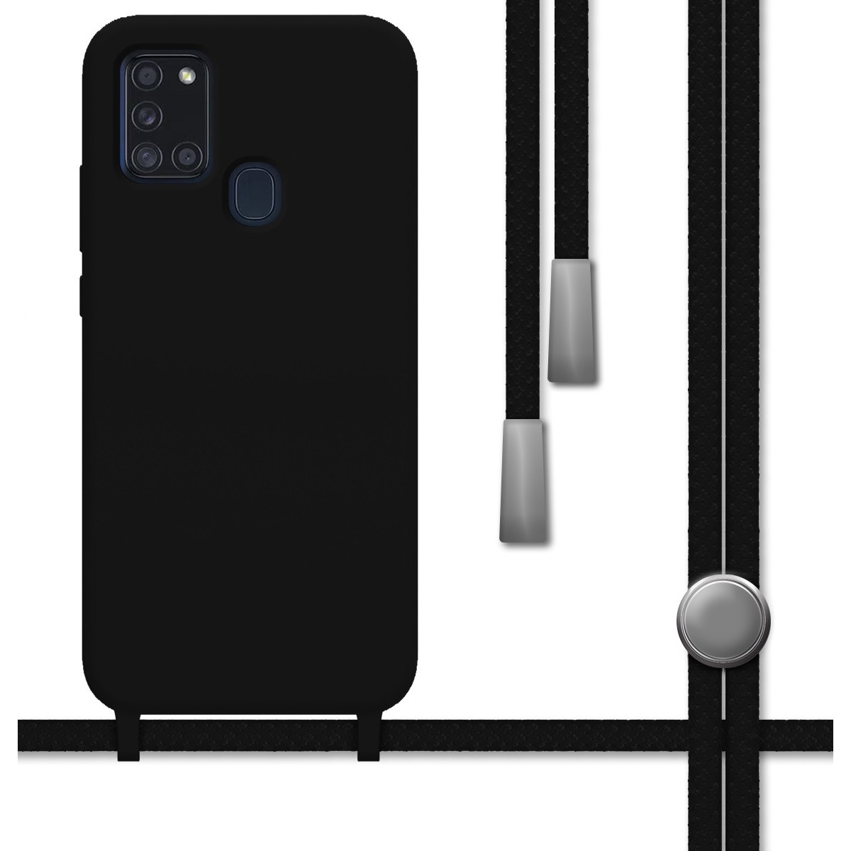 Funda Silicona Líquida con Cordón para Samsung Galaxy A21s color Negra