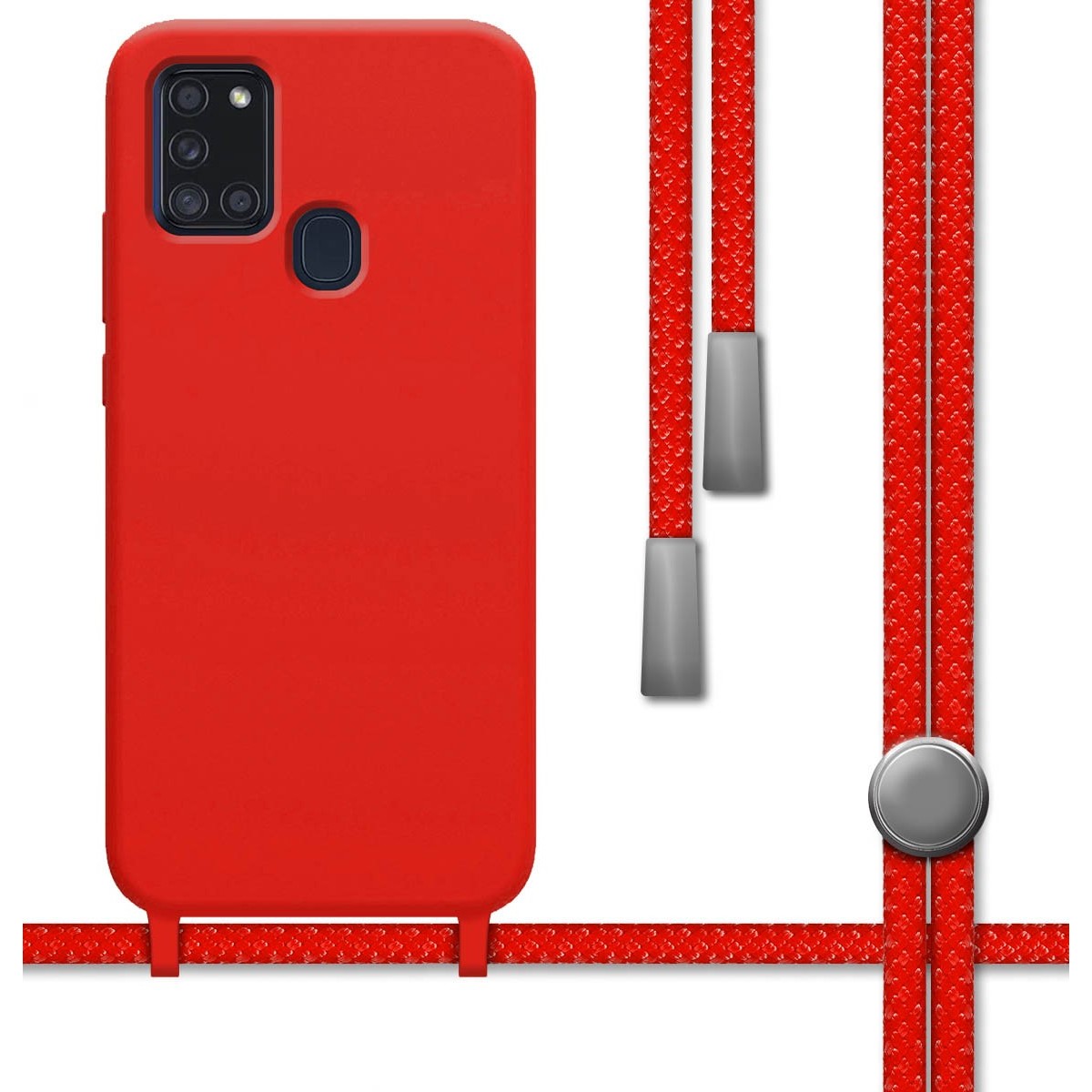 Funda Silicona Líquida con Cordón para Samsung Galaxy A21s color Roja