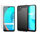 Pack 2 En 1 Funda Gel Tipo Carbono + Protector Cristal Templado para Realme C11