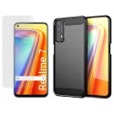 Pack 2 En 1 Funda Gel Tipo Carbono + Protector Cristal Templado para Realme 7