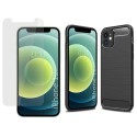 Pack 2 En 1 Funda Gel Tipo Carbono + Protector Cristal Templado para Iphone 12 Mini (5.4)
