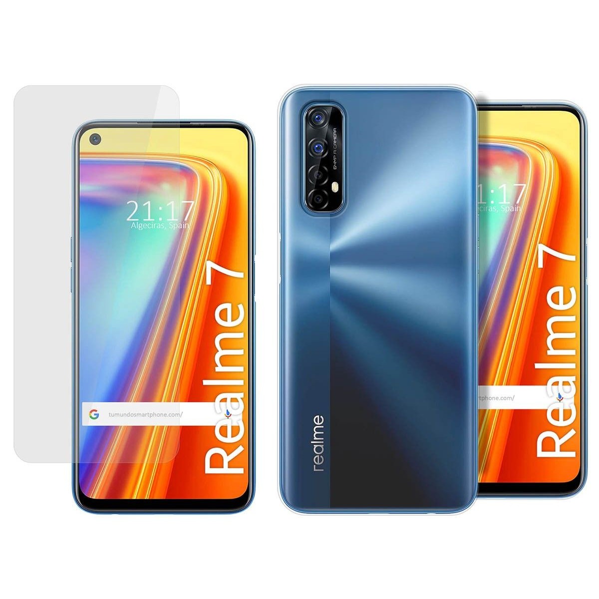 Pack 2 En 1 Funda Gel Transparente + Protector Cristal Templado para Realme 7