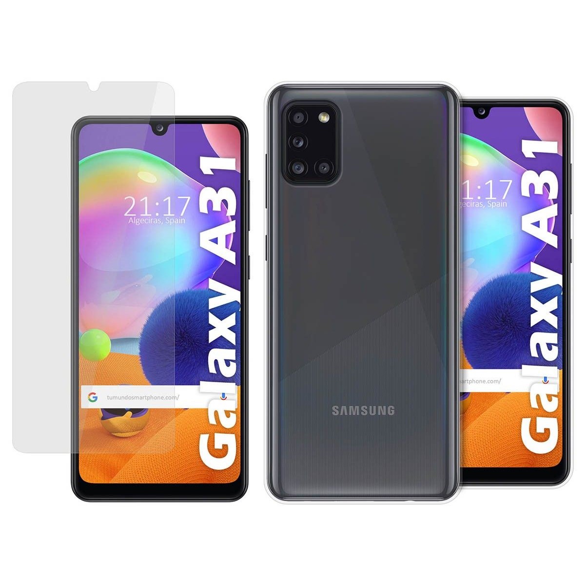 Pack 2 En 1 Funda Gel Transparente + Protector Cristal Templado para Samsung Galaxy A31