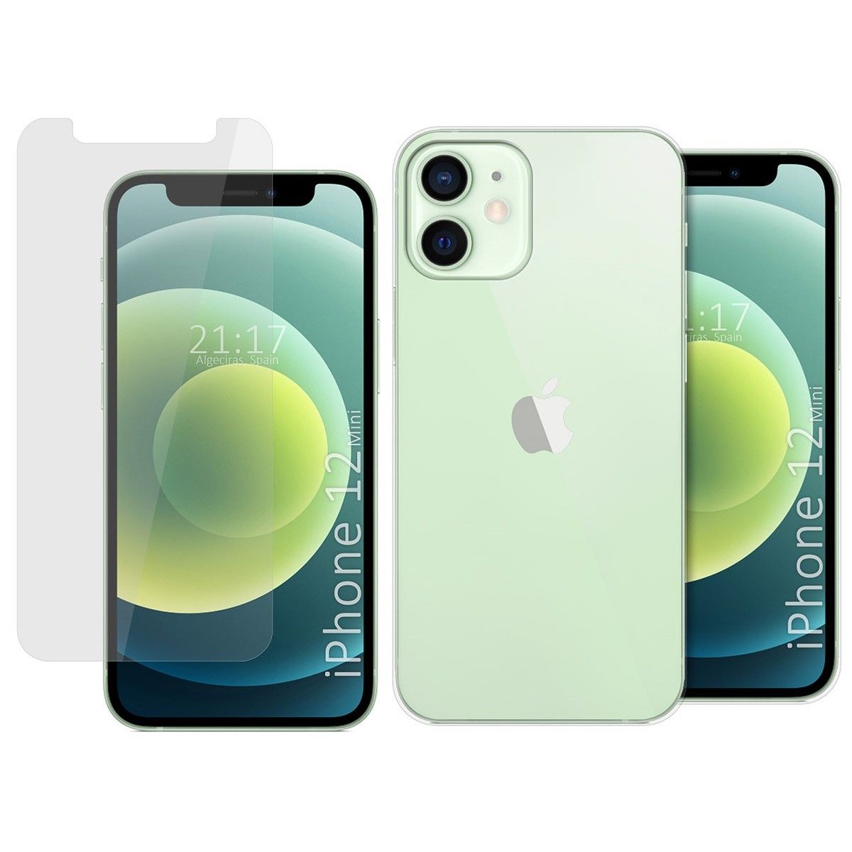 Pack 2 En 1 Funda Gel Transparente + Protector Cristal Templado para Iphone 12 Mini (5.4)