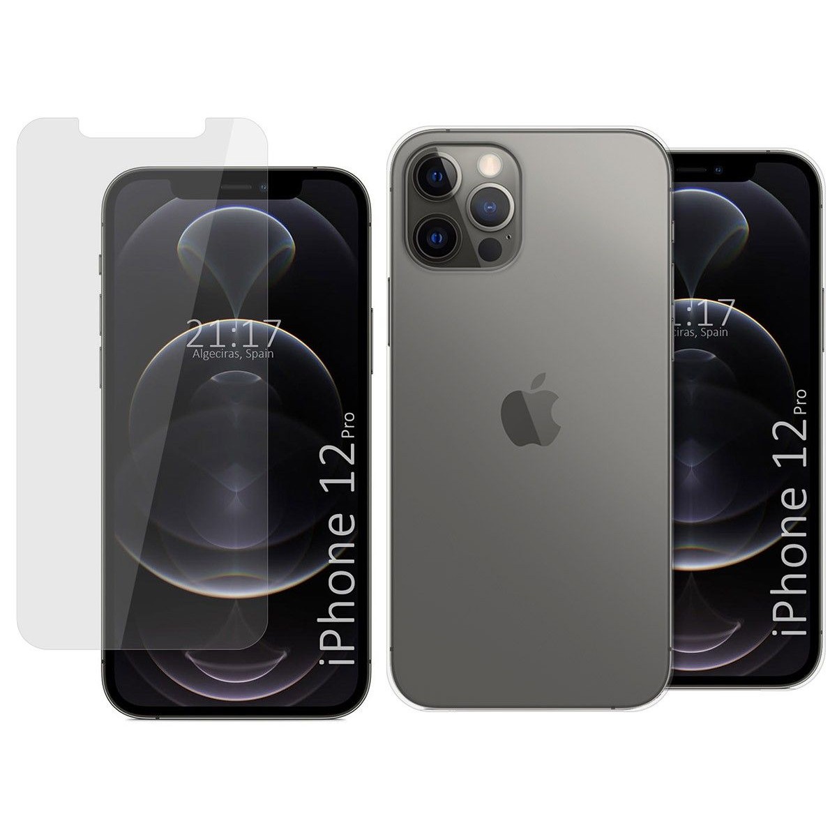 Pack 2 En 1 Funda Gel Transparente + Protector Cristal Templado para Iphone 12 / 12 Pro (6.1)