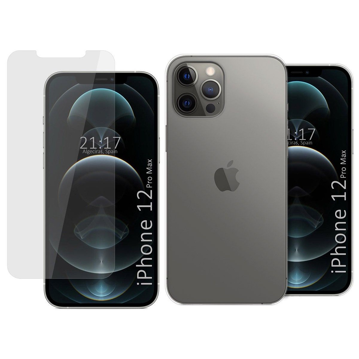 Pack 2 En 1 Funda Gel Transparente + Protector Cristal Templado para Iphone 12 Pro Max (6.7)