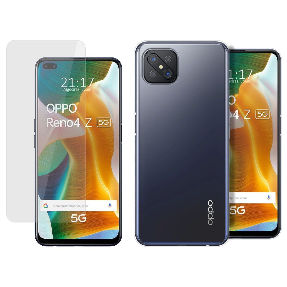 Pack 2 En 1 Funda Gel Transparente + Protector Cristal Templado para Oppo Reno 4Z 5G