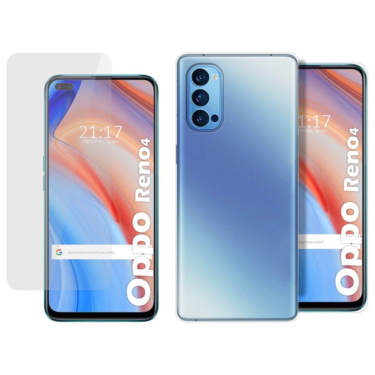Pack 2 En 1 Funda Gel Transparente + Protector Cristal Templado para Oppo Reno 4 5G