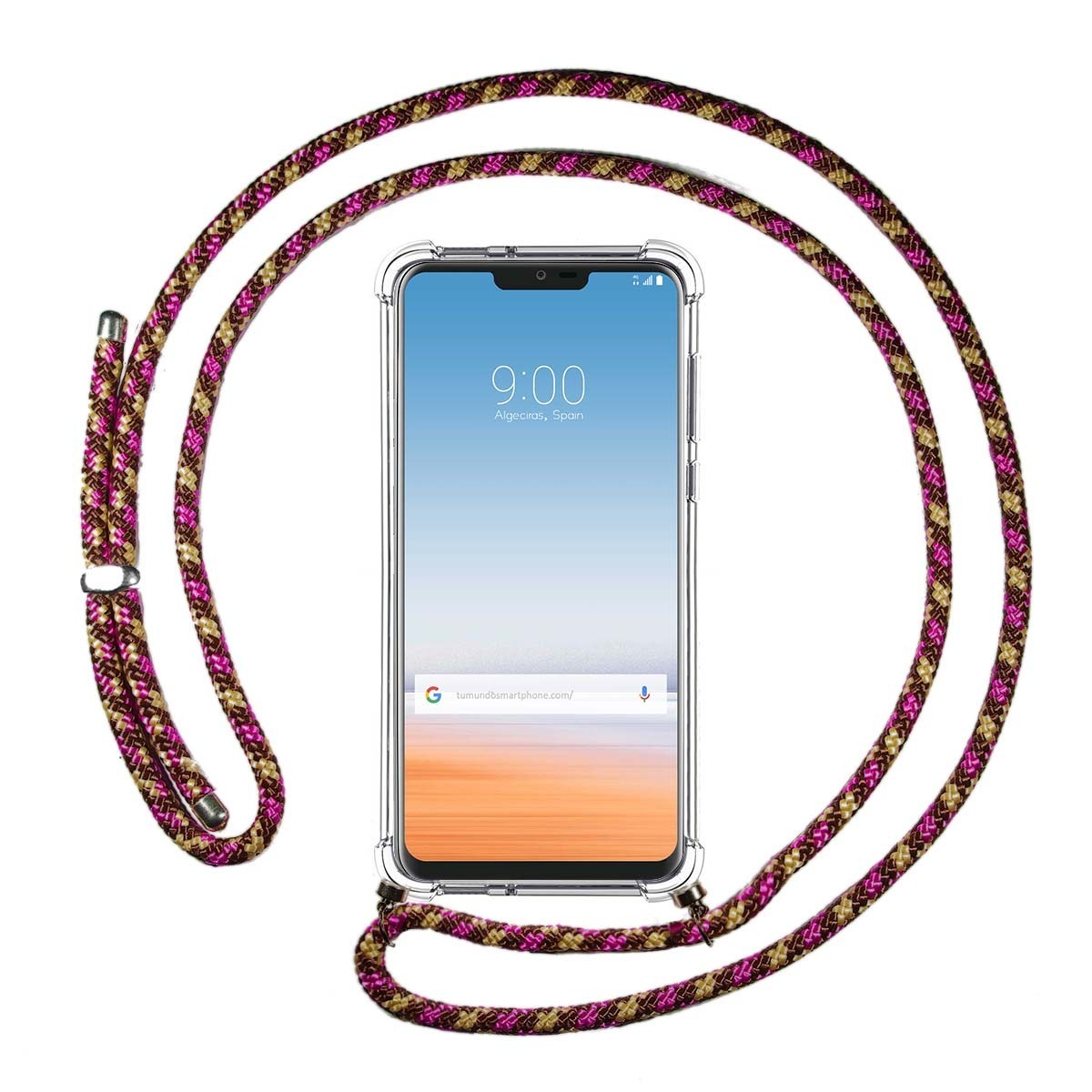 Funda Colgante Transparente para Lg G7 Thinq con Cordon Rosa / Dorado