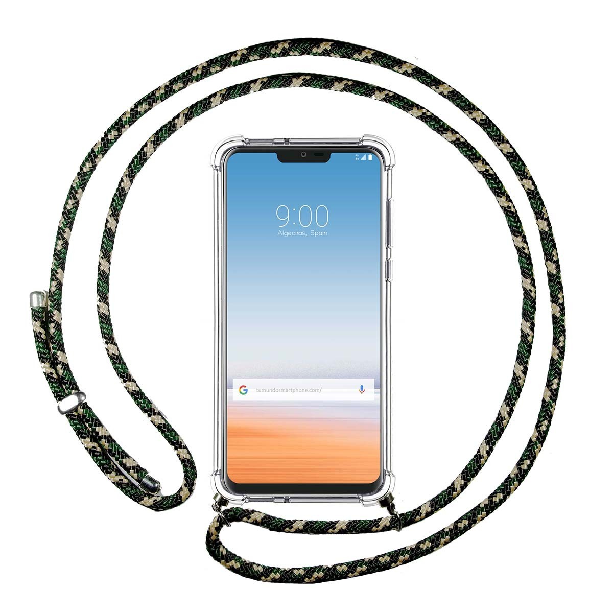 Funda Colgante Transparente para Lg G7 Thinq con Cordon Verde / Dorado