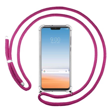 Funda Colgante Transparente para Lg G7 Thinq con Cordon Rosa Fucsia