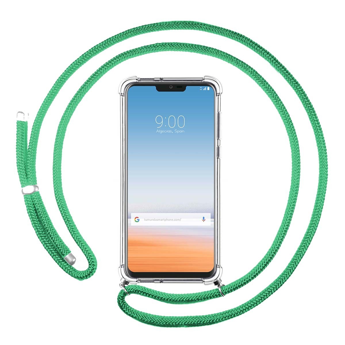 Funda Colgante Transparente para Lg G7 Thinq con Cordon Verde Agua
