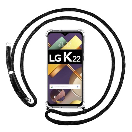 Funda Colgante Transparente para Lg K22 con Cordon Negro