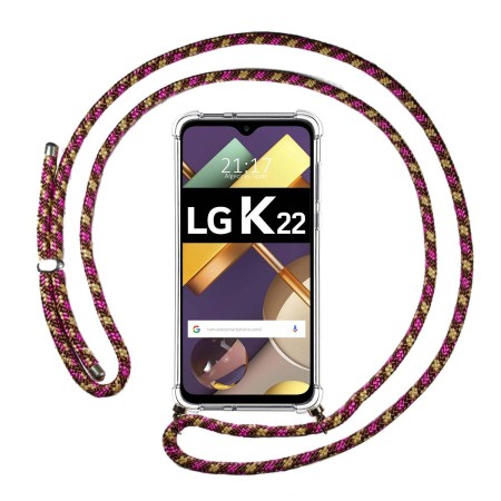 Funda Colgante Transparente para Lg K22 con Cordon Rosa / Dorado