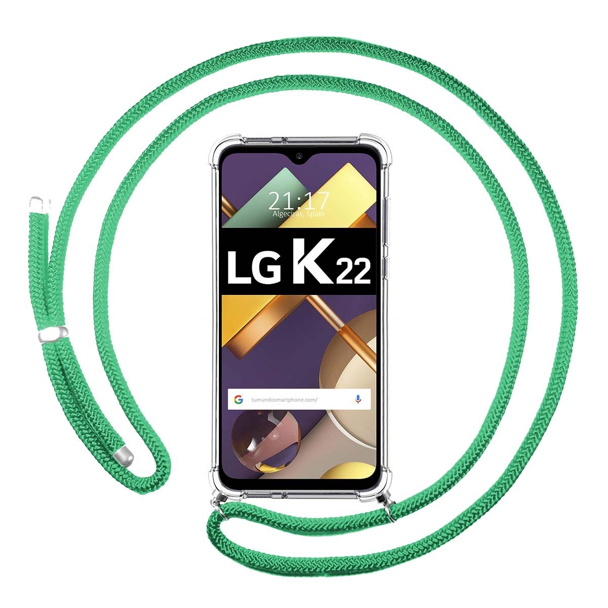 Funda Colgante Transparente para Lg K22 con Cordon Verde Agua