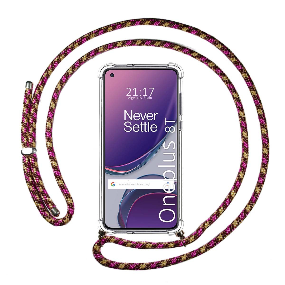 Funda Colgante Transparente para OnePlus 8T 5G con Cordon Rosa / Dorado